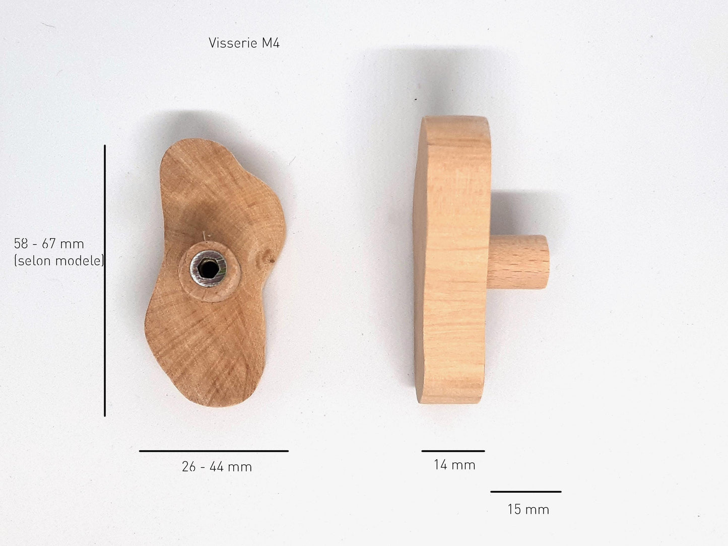 Poignée/Bouton de meuble en bois massif sculpté – Patère murale organique, artisanale et unique pour tiroirs, placards et portes