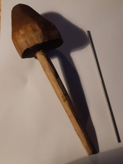 Sculpture de jardin en bois massif - Champignon sculpté et peint - 40 cm