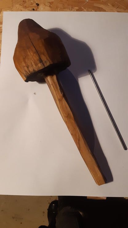 Sculpture de jardin en bois massif - Champignon sculpté et peint - 40 cm