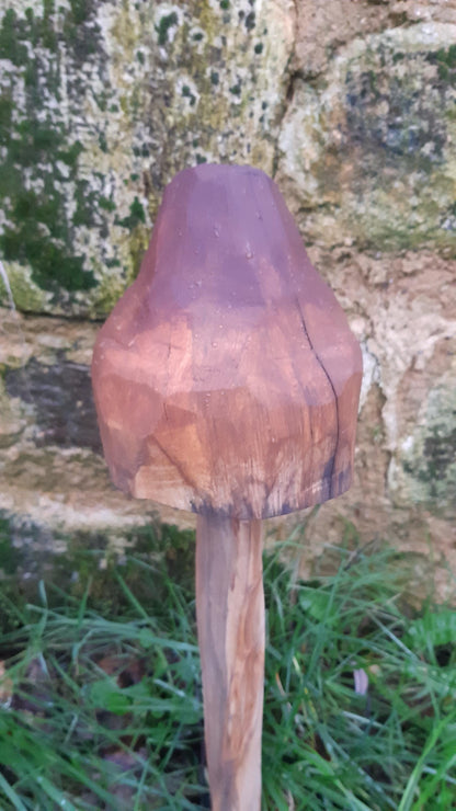 Sculpture de jardin en bois massif - Champignon sculpté et peint - 40 cm