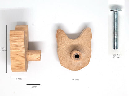 Poignées en bois tête de chat – design minimaliste – Parfaites pour une déco scandinave ou originale, ces poignées de tiroir en bois naturel ajoutent du charme à vos meubles.